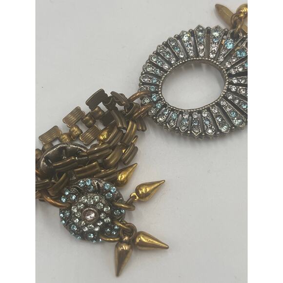 Lulu Frost Designer Signed Blue Crystal Chunky Statement Gold Tone Necklace - Picture 9 of 10